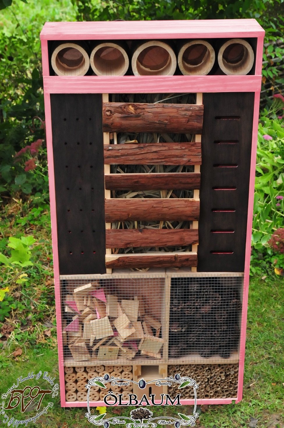 BTV Batovi Insektenhotel, Front SCHWARZ, WETTERFEST, 122 x 60 cm, MEGA-XXL, in Altrosa (PINK), pink rosa rosarot süß
