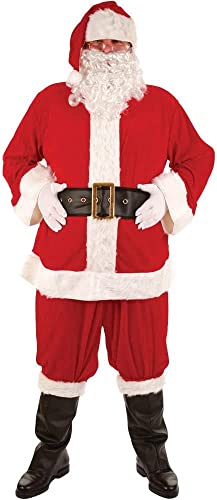 Kcolic 11-Teiliges Weihnachtsmann-Kostüm Für Herren, Weihnachtsmann-Mütze, Gürtel + Handschuhe + Bart + Glocke + Brille + Perücke + Süßigkeitenbeutel, Weihnachtsmann-Outfit-Set 6XL.