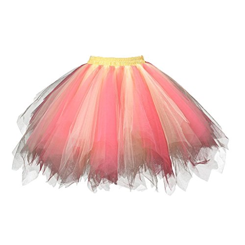 Karneval Erwachsene Damen 80's Tüllrock Tütü Röcke Tüll Petticoat Tutu Rosa/Gelb2