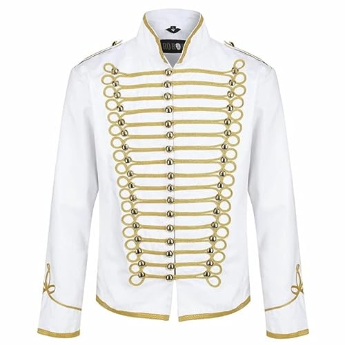 Ro Rox Military Steampunk Hussar Parade Jacket - White & Gold (XXX-Large)
