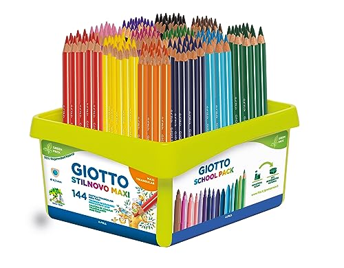 Giotto Stilnovo Maxi, dicke Buntstifte, Schoolpack aus 50% regeneriertem Material, Mine 4,3 mm, verschiedene Farben, 144 Stück