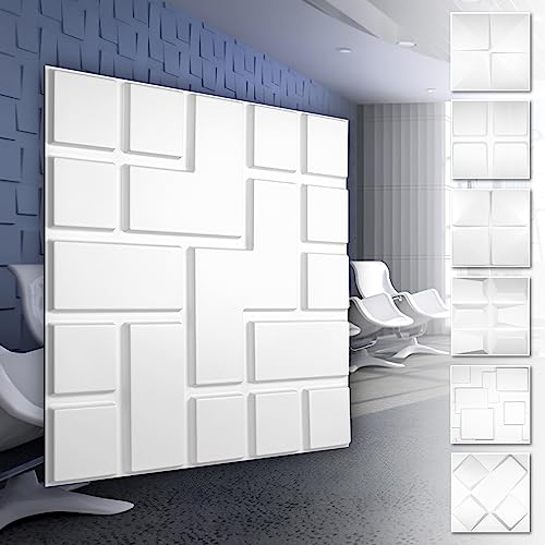 HEXIM 3D Wandpaneele, PVC Kunststoff weiß - Quadrat Design Paneele 50x50cm Wandverkleidung (5QM HD061) Qualität Schlafzimmer Deckenpaneele