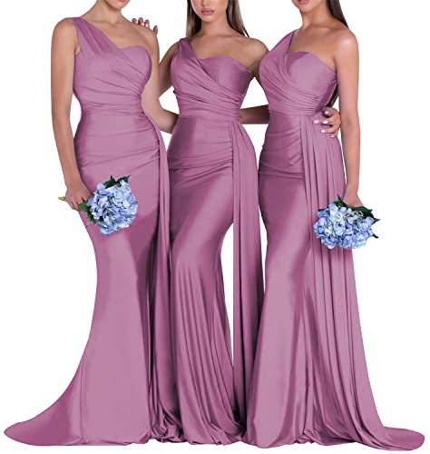 Schulterfreies Satin-Brautjungfernkleider Meerjungfrauenkleid Plissee Trauzeugin Kleider für Damen, Flieder, 38