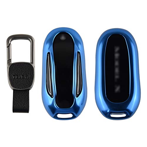 Kwak's Schlüsselhülle für Model X Premium Aluminium Autoschlüsselhülle Schlüssel Abdeckung Kompatible mit Modell X Metall Schlüsselhalter mit Schlüsselbund Schlüsselring(1#royal Blue)