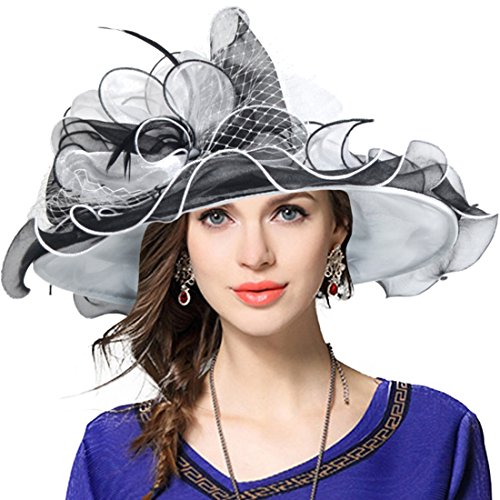 VECRY Damen Kirche Derby Kleid Fascinator Braut Mütze Britischer Tee Party Hochzeit Sonnenhüte (42b-Schwarz)