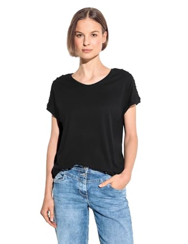CECIL Damen B321291 Dekoratives T-Shirt, Black, Large