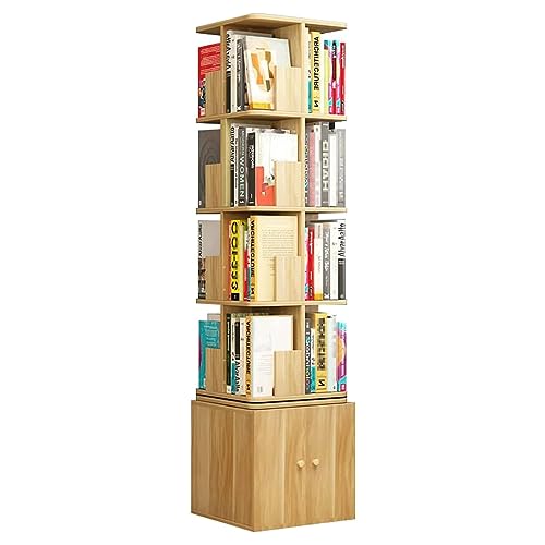 Bücherregal mit 4 Etagen, um 360° drehbar, offene Bücherregale mit Türschließfach, Bücherregal für Zuhause/Büro