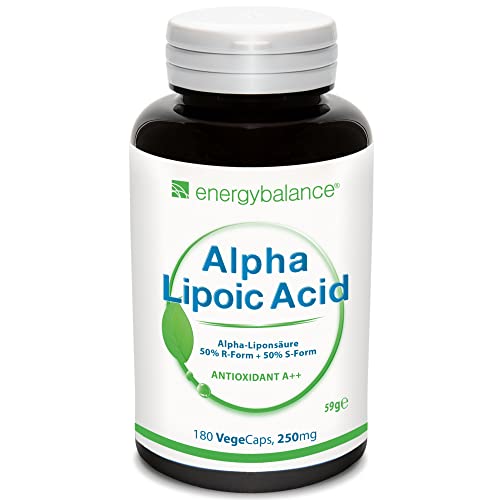 EnergyBalance Alpha-Liponsäure - Kapseln mit Antioxidantien - Thioctsäure - für Vegetarier - Vegan, Glutenfrei - 180 VegeCaps à 250mg