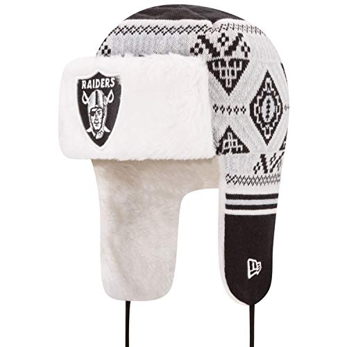 Oakland Raiders New Era NFL "Festive Trapper" Fur Lined Knit Hat Hut