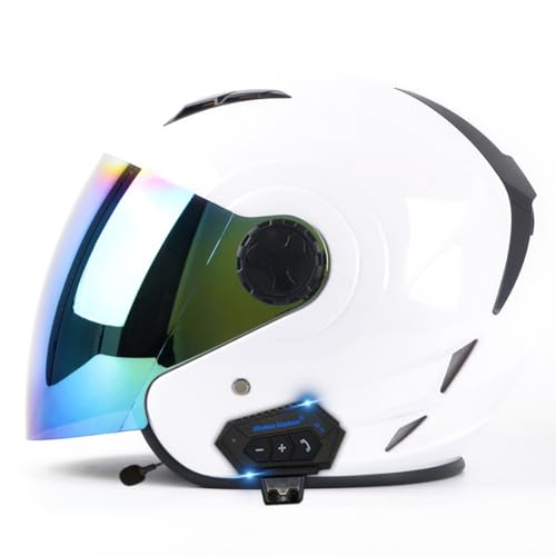 Bluetooth-Jethelm mit offenem Gesicht, Halbhelm für Motorradfahrer, DOT/ECE-geprüfter Bluetooth-3/4-Halbhelm, Motorradhelm mit offenem Gesicht, Vintage-Motorradhelme C,S55 ~ 56CM