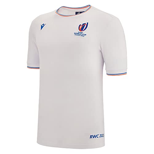 Macron T-Shirt für Erwachsene, Rugby, Frankreich, World Cup 2023, offizielles Lizenzprodukt, Blanc, L