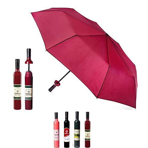 VINRELLA Weinflaschen-Regenschirme | kompakt, leicht, kein Tropfen, lustiges Geschenk, manuell, wasserdicht, Anti-UV | kleiner faltbarer Flaschenschirm für Regen, Reserve Burgunderrot.