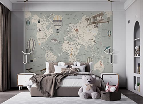 Walltastic Map of the World Tapeten-Wandbild, FSC-Papier, mehrfarbig, 2,4 m hoch x 3 m breit, 1 Größe, mehrfarbig