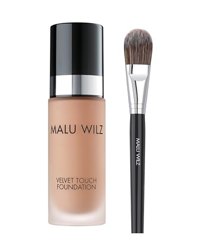 Malu Wilz Bundle Velvet Touch 12 + Make up Brush I Skincare Creme Make up für makellosen Teint 30ml I Kaschiert Unebenheiten, Augenringe, Fältchen