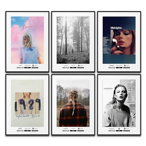 BLCKART Taylor Swift Album Cover Poster Set Musik Wanddeko Song Bilder Schlafzimmer Deko Wohnzimmer Dekoration Homeoffice (6x A4 | Holzrahmen (Schwarz))