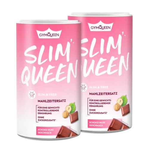 GymQueen Slim Queen Abnehm Shake 2x420g, Schoko-Nuss, Leckerer Diät-Shake zum einfachen Abnehmen, Mahlzeitersatz mit wichtigen Vitaminen und Nährstoffen, nur 250 kcal pro Portion