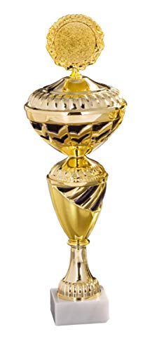 eberin · Pokal Serie Kathrin, Gold-schwarz, mit Wunschtext und auswählbarem Motiv-Emblem, Größe 33,3 cm