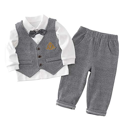 Famuka Baby Anzüge Baby Junge Sakkos Taufe Hochzeit Babybekleidung Set (Grau 2, 90)
