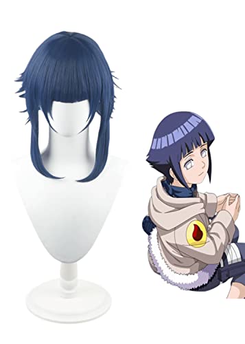 Bokerom Anime Hyuga Hinata Cosplay Perücke, Frauen Blau Kurzhaar Perücken mit Bangs Halloween Kostüm Party Perücken