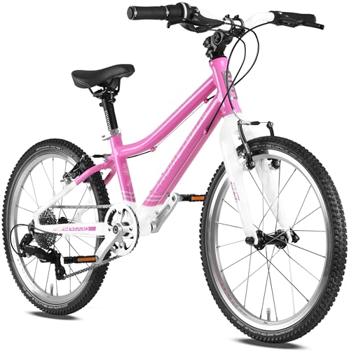 PROMETHEUS BICYCLES PRO Kinderfahrrad 20 Zoll Mädchen | Premium Mädchenfahrrad 20 Zoll Fahrrad für Kinder ab 6 Jahre | Superleicht | 7 Gang Schaltung von Microshift | Rosa Weiß