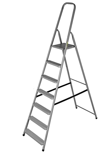 DRABEST Trittleiter Klappleiter 7 Stufen Stehleiter aus Stahl Klapptritt bis 125 kg Belastbar
