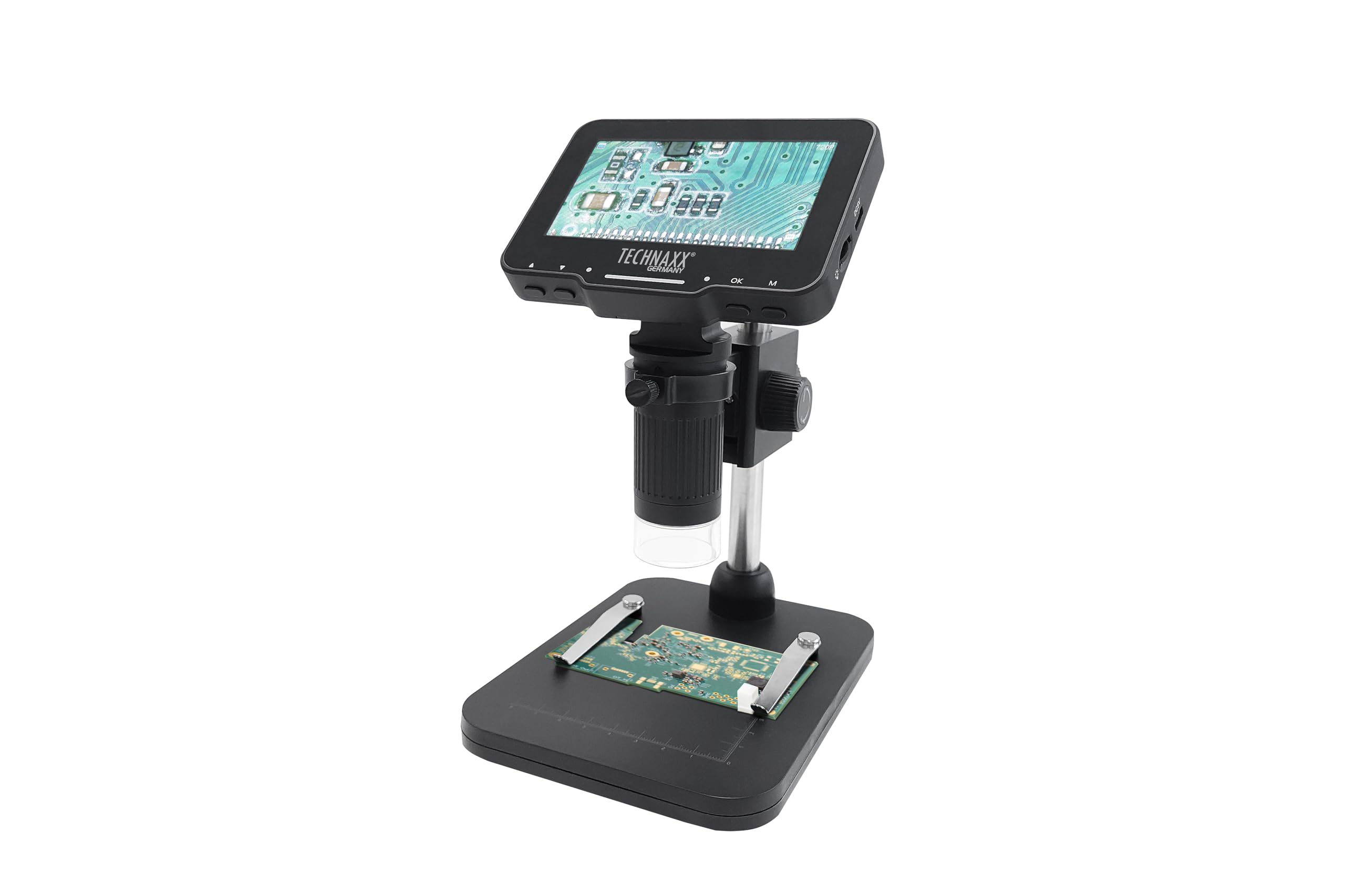 Technaxx Digitalmikroskop Pro TX-277-50-fache Vergrößerung, 4,3-Zoll-IPS-Display, Verstellbarer Winkel & Halterung, 8 LED-Beleuchtung, Foto-/Videoaufnahme, MicroSD- & PC-Konnektivität