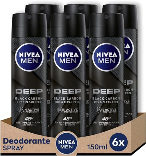 NIVEA Men Deep Deodorant Spray für Herren, Dry & Clean Feel, 150 ml, 6 Stück