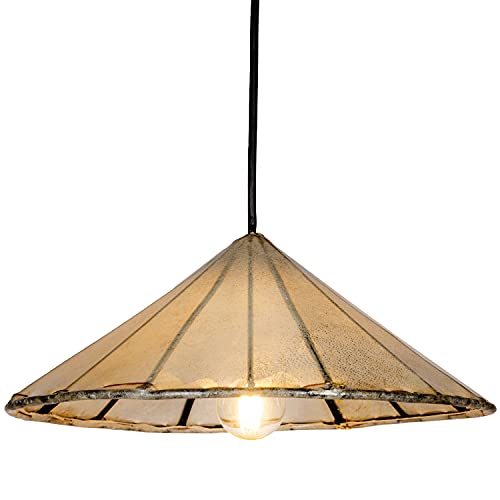 Orientalische Lampe Pendelleuchte Hängeleuchte Mian Beige 30cm Groß | Marokkanische Lederlampe Hennalampe Leuchte | Orient Lampen für Wohnzimmer Küche oder Hängend über den Esstisch