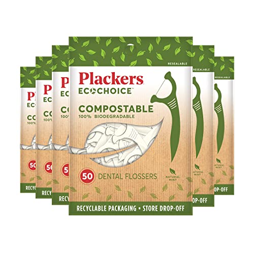 Plackers EcoChoice Kompostierbare Zahnseide, nachhaltig angebaut, BPA-frei, recycelbar, natürlicher Minzgeschmack, 50 Stück (6 Stück)