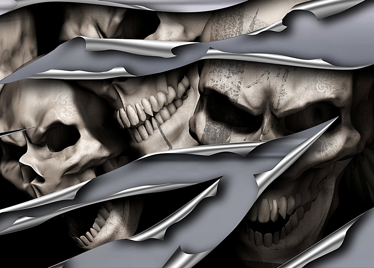 Autoaufkleber, Seitendekor: 3D Metal - Metal Skull Rip Totenkopfaufkleber S057-150 cm