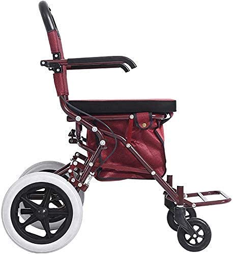 Faltbarer Rollator, Junior-Rollator mit Sitz, 4-Räder-Gehhilfen, Gehgestell zum Gehen für Senioren,Rot