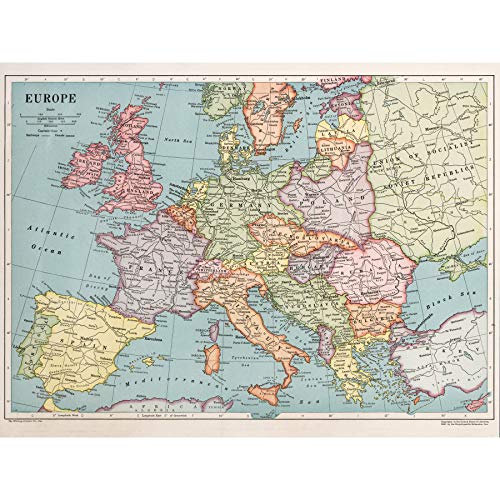 Map Whitneygraham 1930 Europe Political Large XL Wall Art Canvas Print Karte Europa Politisch Wand