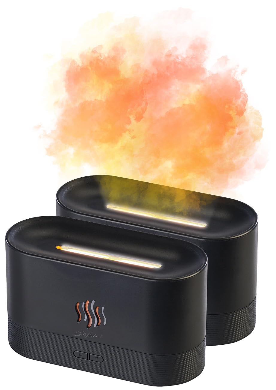 Carlo Milano Luftbefeuchter Aroma: 2er-Set Ultraschall-Aroma-Diffuser mit zuschaltbarer LED-Flamme (Luftbefeuchter LED, Luftbefeuchter elektrisch, Weihnachten)