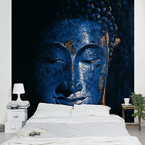Apalis Vliestapete Delhi Buddha Fototapete Quadrat | Vlies Tapete Wandtapete Wandbild Foto 3D Fototapete für Schlafzimmer Wohnzimmer Küche | Größe: 336x336 cm, blau, 95293