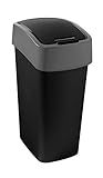 Curver Abfalleimer Flip Bin 50l in schwarz/grau, Plastik, 35 x 25 x 10 cm