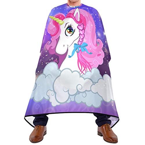 Shaving Beard Hairdressing Haircut Capes - Unicorn Pink Head Galaxy Professional Waterproof with Snap Closure Adjustable Hook Unisex Hair Cutting Cape