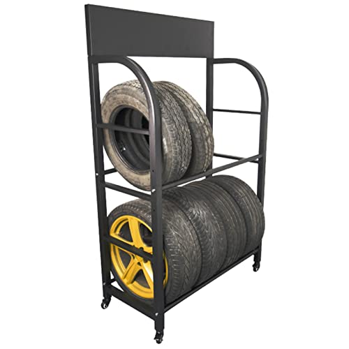 Reifenregal Autoreifenlagerregal mit Rädern, Stahlgaragen-Reifenständer-Organizer für die Heimwerkstatt, für 8 Reifen mit Felgen, max. Belastung 300 kg/600 lbs