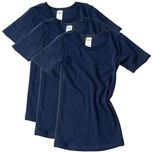 HERMKO 2810 3er Pack Kinder Kurzarm Unterhemd für Mädchen + Jungen aus Bio-Baumwolle, Farbe:Marine, Größe:116