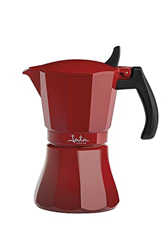 Jata HCAF2009 Vulcano Induktions-Kaffeemaschine für 9 Tassen, Rot, für alle Herdarten geeignet, auch Induktion, spezieller massiver Griff, Anti-Burning