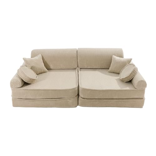 MEOWBABY® Kinder-Sofa Couch Kinderpolstermöbel Ausstattung Möbelset Stoffsofa Samt, Aesthetic, Kord, Ecru