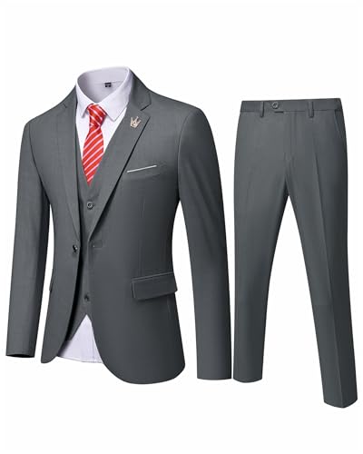 EastSide Herren Slim Fit 3-teiliger Anzug, Ein-Knopf-Blazer-Set, Jacke Weste & Hose, dunkelgrau, XX-Large