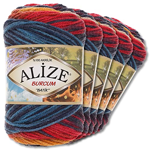 Alize 5 x 100g Burcum Batik Premium Wolle 100% Acryl | 29 Farben Farbverlauf Akzente Accessoire Häkeln Stricken Kleidung (4340)