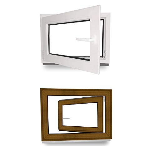 Kellerfenster - Kunststofffenster - Fenster - 3 fach Verglasung - innen Weiß/außen Golden Oak - BxH: 600 mm x 550 mm - DIN Links