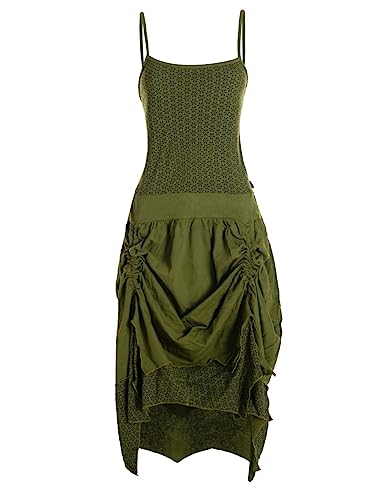 Vishes - Alternative Bekleidung - verstellbares Langes kurzes Sommerkleid Damen Kleider Sommer lang Olive 40