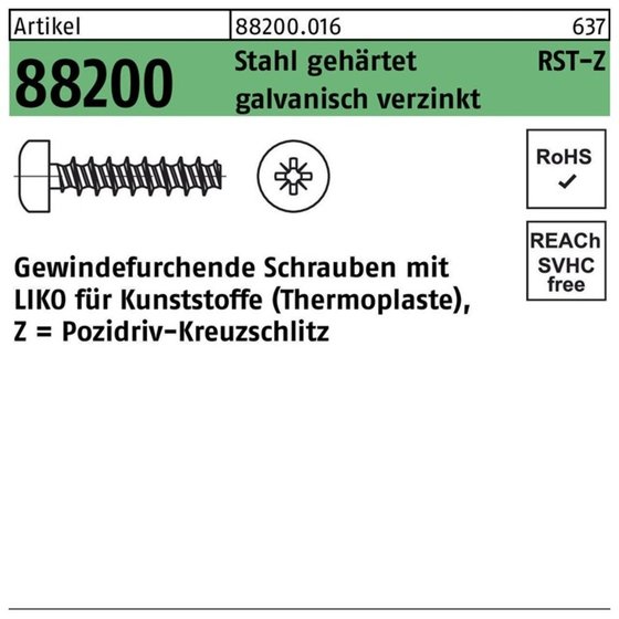 Schrauben ART 88200 RST mit LIKO & Pozidriv Z 2,5 x 8 -Z Stahl