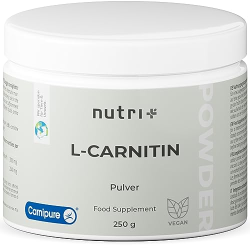 L-CARNITIN Carnipure Pulver - 100% reines L-Carnitine Tartrat Pure Powder 250g von Lonza - 3000mg Carnitinpulver pro Portion ohne Zusatzstoffe - Nutri-Plus Vegan