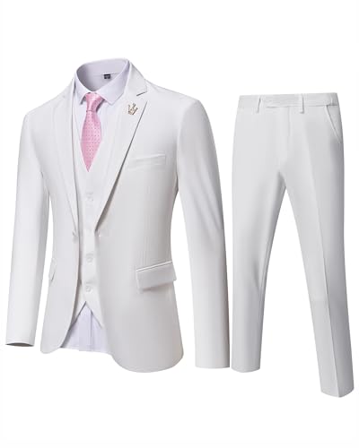 EastSide Herren Slim Fit 3-teiliger Anzug, Ein-Knopf-Blazer-Set, Jacke, Weste & Hose, Weiss/opulenter Garten, XX-Large