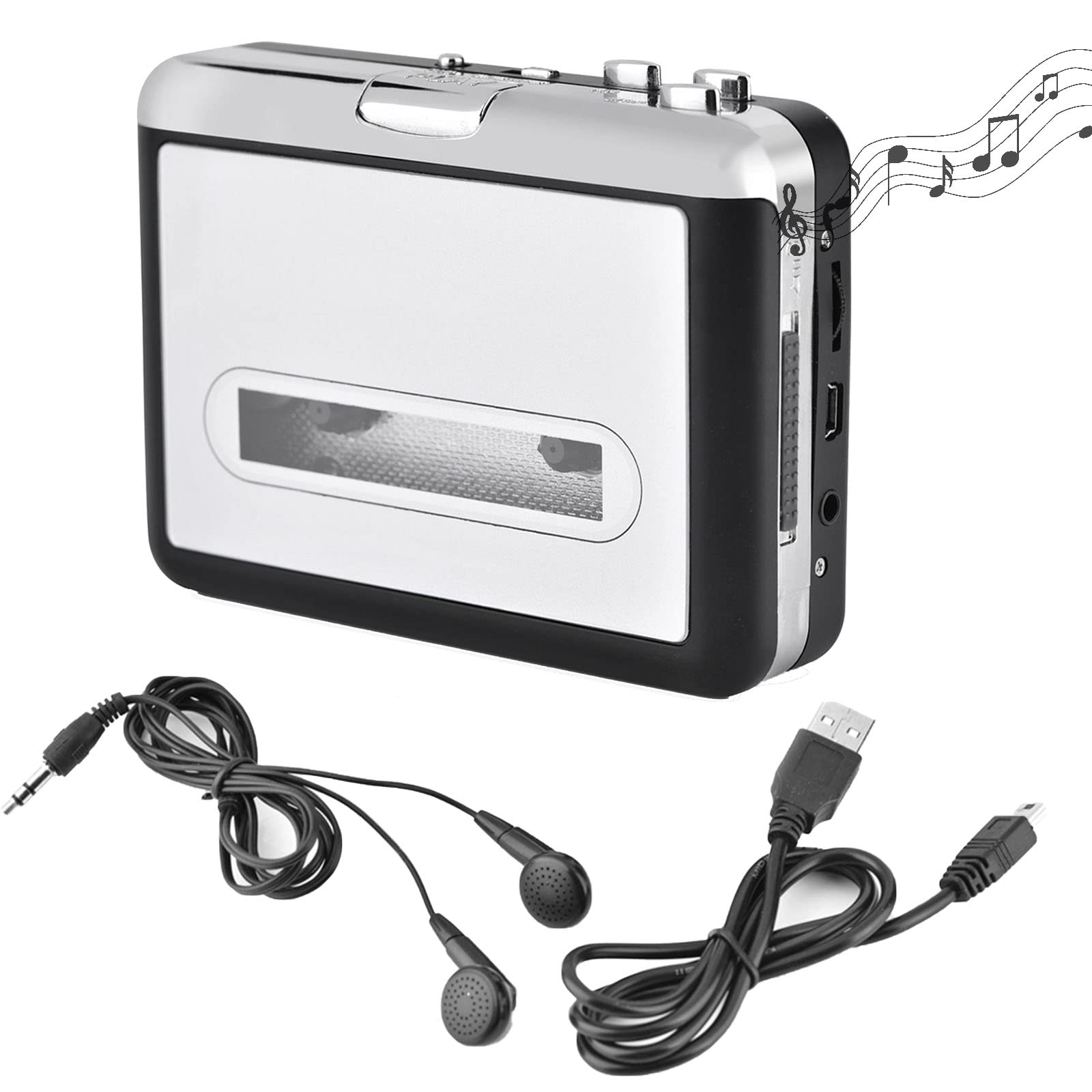 GAESHOW Cassette Capture, Tragbarer Kassetten-Player USB-Kassette zum PC MP3-CD-Umschalter Konverter Audio-Musik-Player mit Kopfhörer-Musik-Player