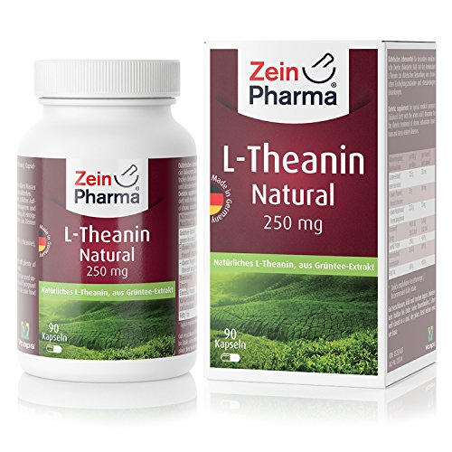 ZeinPharma LTheanin 250 mg 90 Kapseln 3 Monate Vorrat GrünteeExtrakt aus kontrolliertem Anbau entspannt ohne müde zu machen, Multicolour, Neutral, 31 gramm