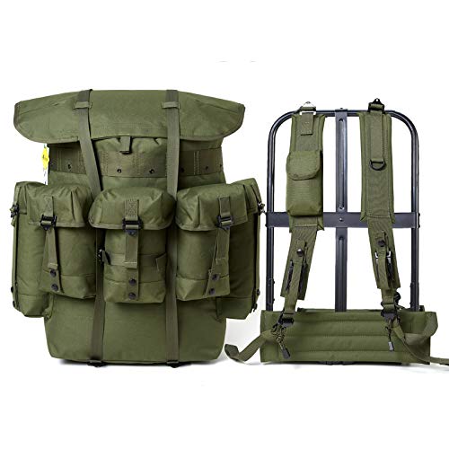 MT Akmax.cn Militärischer Alice Rucksack, 60 Liter Alice Pack, Army Survival Combat Backpack Wasserdichter Tactical Rucksack mit Internal Rahmen-Oliv Camouflage